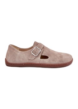 Zamszowe Półbuty Barefoot Damskie Z Klamrą Zazoo N1261 Beżowe beżowy ze sklepu ButyModne.pl w kategorii Półbuty damskie - zdjęcie 184285207