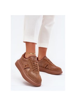 Skórzane Damskie Sneakersy Na Platformie Big Star By Daniel Lopez SS2D4005 Brązowe ze sklepu ButyModne.pl w kategorii Buty sportowe damskie - zdjęcie 184288479
