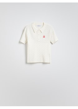 Reserved - T-shirt polo z wiskozą - kremowy ze sklepu Reserved w kategorii Bluzki damskie - zdjęcie 184293138