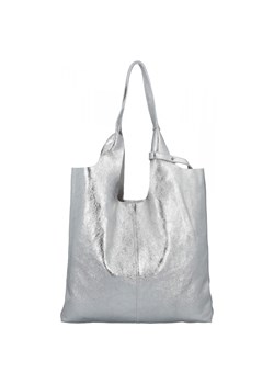 Włoska Torebka Skórzana Shopper Bag z Kosmetyczką 165 Srebrna ze sklepu PaniTorbalska w kategorii Torby Shopper bag - zdjęcie 184294069