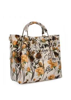 Włoska Torebka Skórzana Modny Kuferek z Kosmetyczką 5702-1 Beżowa/Żółta ze sklepu PaniTorbalska w kategorii Torby Shopper bag - zdjęcie 184294226
