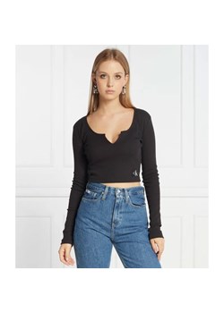 Calvin Klein Jeans Top SPLIT COLLAR RIB | Regular Fit ze sklepu Gomez Fashion Store w kategorii Bluzki damskie - zdjęcie 184325279