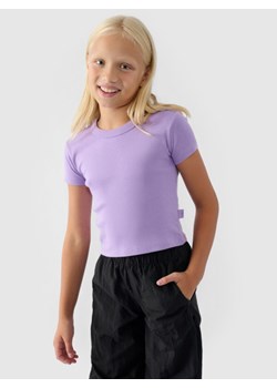 Dziewczęcy t-shirt basic 4F 4FJRSS24TTSHF2053 - fioletowy ze sklepu Sportstylestory.com w kategorii Bluzki dziewczęce - zdjęcie 184525698