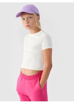 Dziewczęcy t-shirt basic 4F 4FJRSS24TTSHF2053 - biały ze sklepu Sportstylestory.com w kategorii Bluzki dziewczęce - zdjęcie 184525935