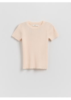 Reserved - Sweter z krótkim rękawem z wiskozą - pastelowy róż ze sklepu Reserved w kategorii Bluzki dziewczęce - zdjęcie 184535539