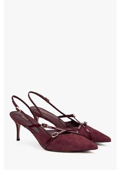 Estro: Burgundowe czółenka damskie typu slingback z miękkiego weluru ze sklepu Estro w kategorii Czółenka - zdjęcie 184535757