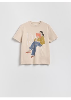 Reserved - T-shirt z nadrukiem - beżowy ze sklepu Reserved w kategorii Bluzki damskie - zdjęcie 184539159