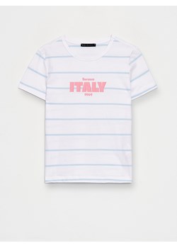 Mohito - Bawełniany t-shirt z nadrukiem - błękitny ze sklepu Mohito w kategorii Bluzki damskie - zdjęcie 184539957