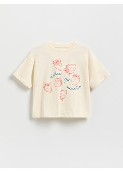 Reserved - T-shirt z nadrukiem - kremowy ze sklepu Reserved w kategorii Bluzki dziewczęce - zdjęcie 184542207