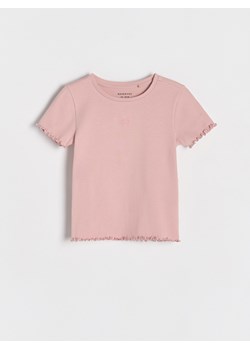 Reserved - Prążkowany t-shirt z haftem - brudny róż ze sklepu Reserved w kategorii Bluzki dziewczęce - zdjęcie 184542285