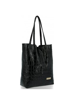 Vittoria Gotti Włoski Shopper XL Uniwersalna Torba Skórzana do noszenia na co dzień z modnym motywem Żółwia Czarna ze sklepu PaniTorbalska w kategorii Torby Shopper bag - zdjęcie 184544089