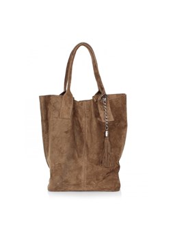 Torebka skórzana  Shopper bag zamsz naturalny Ziemia ze sklepu PaniTorbalska w kategorii Torby Shopper bag - zdjęcie 184544107