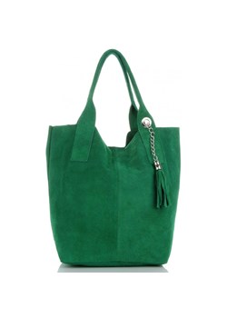 Torebka skórzana  Shopper bag zamsz naturalny Smocza Zieleń ze sklepu PaniTorbalska w kategorii Torby Shopper bag - zdjęcie 184544117