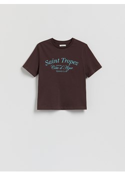 Reserved - T-shirt z nadrukiem - ciemnobrązowy ze sklepu Reserved w kategorii Bluzki damskie - zdjęcie 184544295