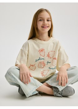 Reserved - T-shirt z nadrukiem - kremowy ze sklepu Reserved w kategorii Bluzki dziewczęce - zdjęcie 184546059