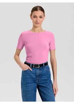 Sinsay - Bawełniana koszulka basic - różowy ze sklepu Sinsay w kategorii Bluzki damskie - zdjęcie 184548399