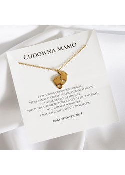 Prezent na Baby Shower złoty naszyjnik z dedykacją cudowna mamo stópki ze sklepu otien.com w kategorii Naszyjniki - zdjęcie 184550497