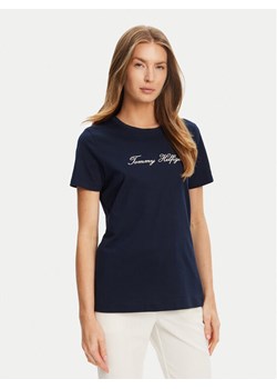 Tommy Hilfiger T-Shirt Script WW0WW47210 Granatowy Regular Fit ze sklepu MODIVO w kategorii Bluzki damskie - zdjęcie 184562217