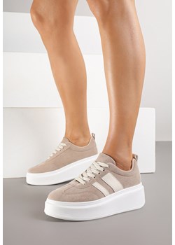 Ciemnobeżowe Sneakersy Kultowe Tenisówki na Platformie z Koturnem Elisara ze sklepu born2be.pl w kategorii Buty sportowe damskie - zdjęcie 184564386