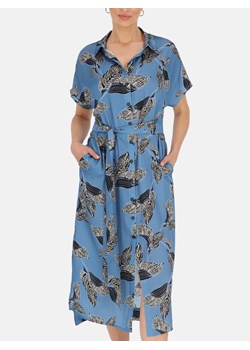 Niebieska sukienka z printem abstrakcyjnych liści Potis & Verso Adel ze sklepu Eye For Fashion w kategorii Sukienki - zdjęcie 184565775