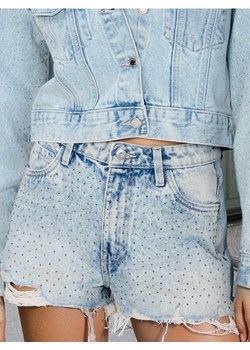 Sinsay - Szorty jeansowe high waist z cyrkoniami - niebieski ze sklepu Sinsay w kategorii Szorty - zdjęcie 184574815