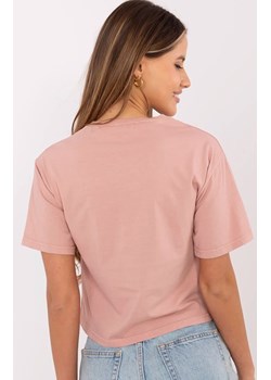 Bawełniany t-shirt damski różowy 157-TS-0086.60P, Kolor ciemny różowy, Rozmiar S, Rue Paris ze sklepu Primodo w kategorii Bluzki damskie - zdjęcie 184585459