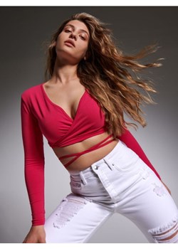 Sinsay - Crop top z wiązaniem - różowy ze sklepu Sinsay w kategorii Bluzki damskie - zdjęcie 184590505