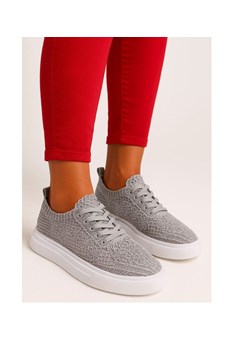 Ażurowe letnie trampki na platformie Szare /D7-2 17918 G383/ ze sklepu Pantofelek24.pl w kategorii Trampki damskie - zdjęcie 184593056