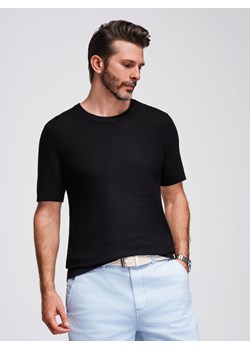 Męska strukturalna dzianinowa koszulka - czarna V3 OM-TSCT-0253 ze sklepu ombre w kategorii T-shirty męskie - zdjęcie 184595935