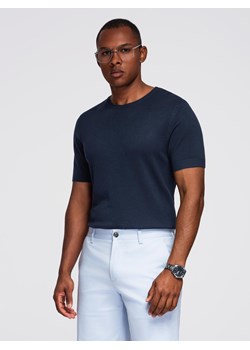 Męska klasyczna dzianinowa koszulka ze ściągaczami– granatowa V1 OM-TSCT-0252 ze sklepu ombre w kategorii T-shirty męskie - zdjęcie 184595938