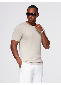 Klasyczna dzianinowa koszulka męska ze ściągaczami– jasnoszara V3 OM-TSCT-0252 ze sklepu ombre w kategorii T-shirty męskie - zdjęcie 184595958
