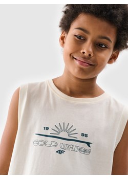 Chłopięcy top tank z nadrukiem 4F 4FJWSS25TSLEM163 - biały ze sklepu Sportstylestory.com w kategorii T-shirty chłopięce - zdjęcie 184596996