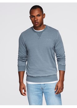 Washowana bluza męska z ozdobnym przeszyciem przy dekolcie - jasnoniebieska V3 OM-SSDS-0131 ze sklepu ombre w kategorii Bluzy męskie - zdjęcie 184597295