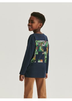 Reserved - Longsleeve oversize Minecraft - granatowy ze sklepu Reserved w kategorii T-shirty chłopięce - zdjęcie 184597446
