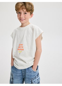 Reserved - T-shirt oversize z nadrukiem - złamana biel ze sklepu Reserved w kategorii T-shirty chłopięce - zdjęcie 184598137