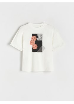 Reserved - T-shirt oversize z nadrukiem - złamana biel ze sklepu Reserved w kategorii T-shirty chłopięce - zdjęcie 184598927