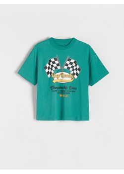 Reserved - T-shirt oversize z nadrukiem - zielony ze sklepu Reserved w kategorii T-shirty chłopięce - zdjęcie 184598945