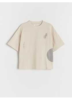 Reserved - T-shirt oversize z nadrukiem - kremowy ze sklepu Reserved w kategorii T-shirty chłopięce - zdjęcie 184598966