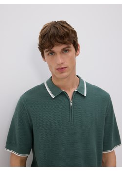 Reserved - Strukturalny sweter polo - zielony ze sklepu Reserved w kategorii Swetry męskie - zdjęcie 184599735