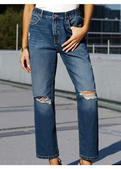 Sinsay - Jeansy mom fit z przetarciami - granatowy ze sklepu Sinsay w kategorii Jeansy damskie - zdjęcie 184600427