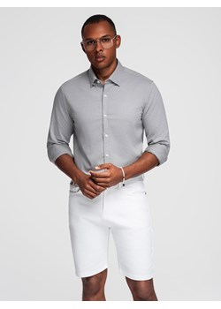 Męska koszula SLIM FIT z ozdobnej tkaniny – szara V2 OM-SHCS-0175 ze sklepu ombre w kategorii Koszule męskie - zdjęcie 184602125