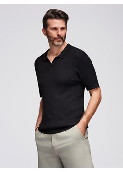 Męska koszulka polo bez guzików z otwartym kołnierzykiem – czarna V2 OM-POSS-0160 ze sklepu ombre w kategorii T-shirty męskie - zdjęcie 184602127