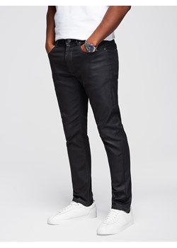 Męskie woskowane spodnie jeansowe SLIM FIT – czarne V3 OM-PADP-0149 ze sklepu ombre w kategorii Jeansy męskie - zdjęcie 184602148