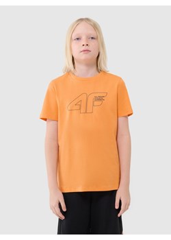 T-shirt regular z nadrukiem chłopięcy 4F 4FJWSS25TTSHM2185 - pomarańczowy ze sklepu Sportstylestory.com w kategorii Bluzki dziewczęce - zdjęcie 184610769