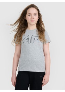 Dziewczęca koszulka oversize z nadrukiem 4F 4FJWMM00TTSHF2333 - szara ze sklepu Sportstylestory.com w kategorii Bluzki dziewczęce - zdjęcie 184611145