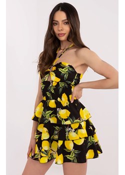 Czarno-żółta mini sukienka z nadrukiem w cytryny MI-SK-23708.60, Kolor czarno-żółty, Rozmiar uniwersalny, ITALY MODA ze sklepu Primodo w kategorii Sukienki - zdjęcie 184614056