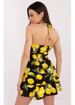 Czarno-żółta mini sukienka z nadrukiem w cytryny MI-SK-23708.60, Kolor czarno-żółty, Rozmiar uniwersalny, ITALY MODA ze sklepu Primodo w kategorii Sukienki - zdjęcie 184614057