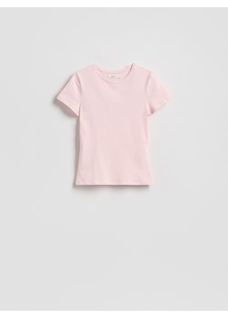 Reserved - Bawełniany t-shirt slim fit - pastelowy róż ze sklepu Reserved w kategorii Bluzki damskie - zdjęcie 184619578
