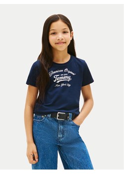 Tommy Hilfiger T-Shirt Script KG0KG08636 Granatowy Regular Fit ze sklepu MODIVO w kategorii Bluzki dziewczęce - zdjęcie 184623249