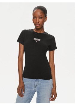 Tommy Jeans T-Shirt Essential DW0DW17839 Czarny Slim Fit ze sklepu MODIVO w kategorii Bluzki damskie - zdjęcie 184623626